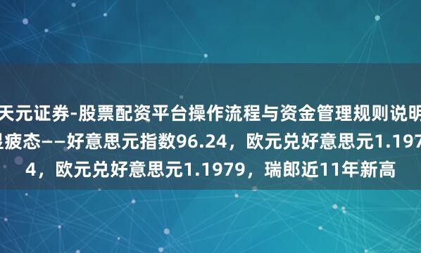 天元证券-股票配资平台操作流程与资金管理规则说明 好意思元企稳但仍显疲态——好意思元指数96.24，欧元兑好意思元1.1979，瑞郎近11年新高