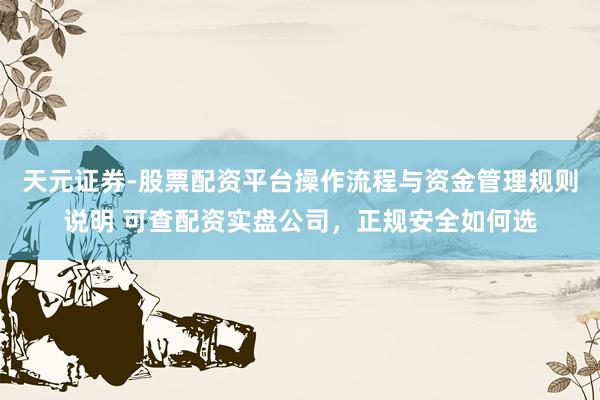 天元证券-股票配资平台操作流程与资金管理规则说明 可查配资实盘公司，正规安全如何选