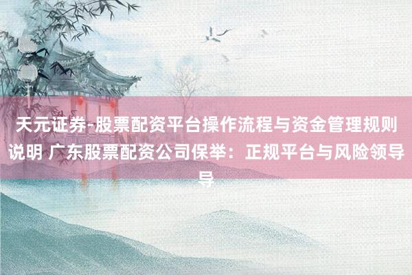 天元证券-股票配资平台操作流程与资金管理规则说明 广东股票配资公司保举：正规平台与风险领导