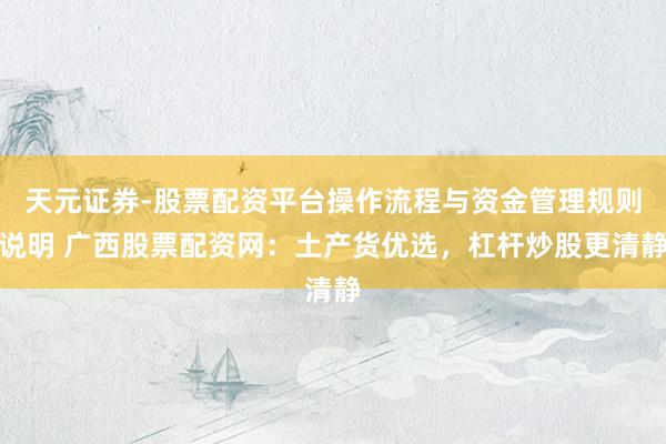 天元证券-股票配资平台操作流程与资金管理规则说明 广西股票配资网：土产货优选，杠杆炒股更清静