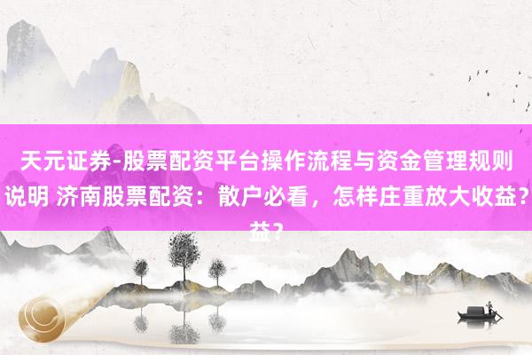 天元证券-股票配资平台操作流程与资金管理规则说明 济南股票配资：散户必看，怎样庄重放大收益？