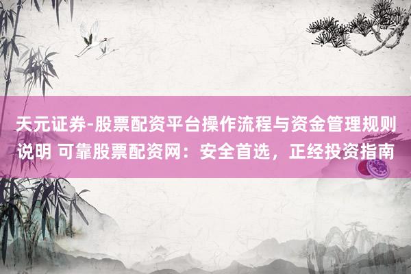 天元证券-股票配资平台操作流程与资金管理规则说明 可靠股票配资网：安全首选，正经投资指南
