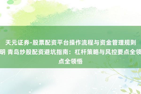 天元证券-股票配资平台操作流程与资金管理规则说明 青岛炒股配资避坑指南：杠杆策略与风控要点全领悟